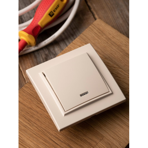 EKF Basic Минск Бежевый Выключатель 1-кл с индикатором, 10А, СП