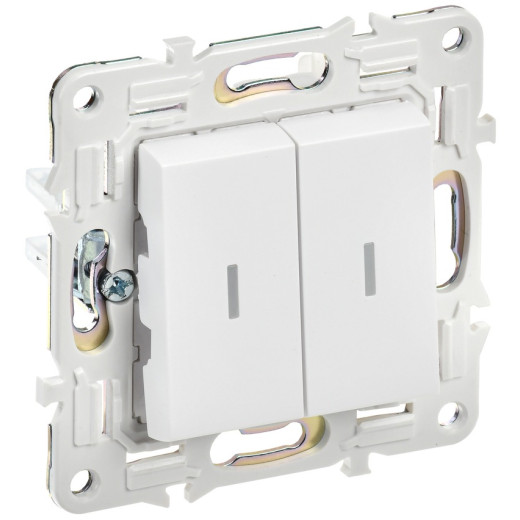 IEK SKANDY Арктический белый Выключатель 2-клавишный проходной с индикацией 10А SK-V10W