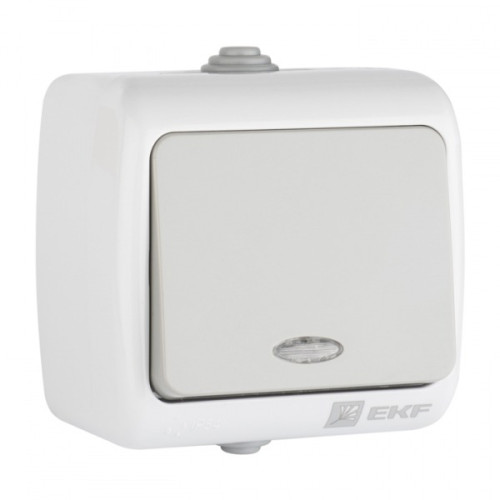 EKF PROxima Мурманск Выключатель 1 -клавишный с индикатором 10А IP54 серый