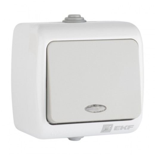 EKF PROxima Мурманск Выключатель 1 -клавишный с индикатором 10А IP54 серый