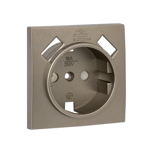EKF PROxima Валенсия лицевая панель розетки 1-местной с/з 16А кашемир с защ. штор. с 2 USB 2,1А