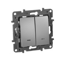 Legrand Etika Алюминий Переключатель 2-клавишный с подсветкой, 10А, Автоматические клеммы