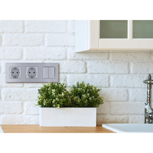 Legrand/Daccord INSPIRIA Алюминий Выключатель двухклавишный с подсветкой/индикацией 10 AX - 250 В