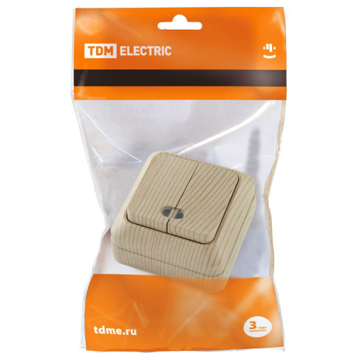 TDM Ладога Выключатель 2-кл. открытой установки с подсветкой IP20 10А, сосна