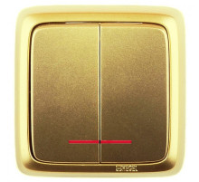 Hegel Альфа наруж Золото ВА10-154-07 Выключатель 2-клавишный с индикацией, с изол. пластиной