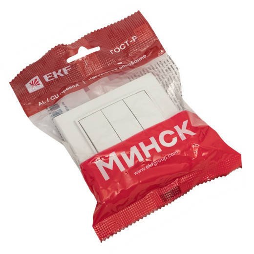 EKF Basic Минск Белый Выключатель 3-кл, 10А, СП