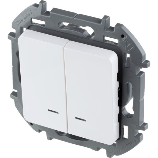 Legrand/Daccord INSPIRIA Белый Выключатель двухклавишный с подсветкой/индикацией 10 AX - 250 В