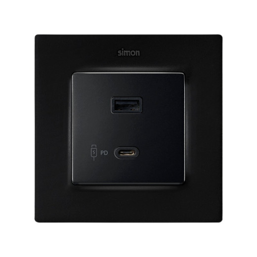 Simon S82 Concept Накладка для зарядного устройства USB A+C черного матового цвета