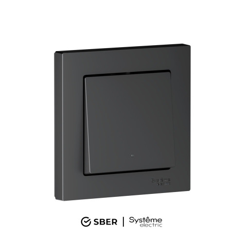 SBER Systeme Electric AtlasDesign Smart Карбон Выключатель 1-кл с подсв., Zigbee, сх.1, L+N, 10А, мех., модель SBDV-00196