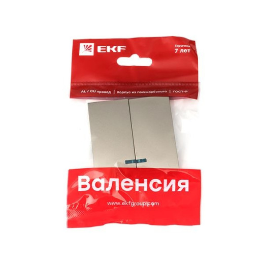 EKF PROxima Валенсия лицевая панель выключателя 2-кл. с индикатором 10А кашемир