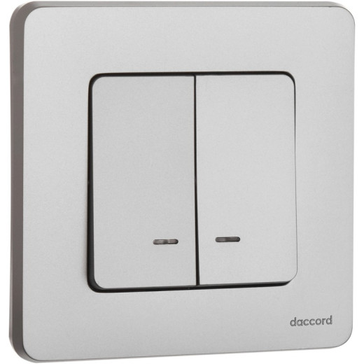 Legrand/Daccord INSPIRIA Алюминий Выключатель двухклавишный с подсветкой/индикацией 10 AX - 250 В