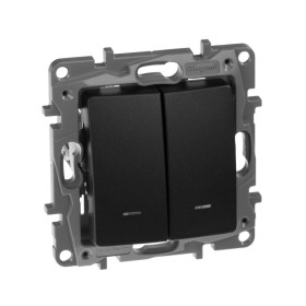 Legrand Etika Антрацит Выключатель 2-клавишный с подсветкой/индикацией, авт.клеммы, 10 AX, 250 В