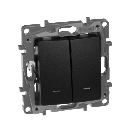 Legrand Etika Антрацит Выключатель 2-клавишный с подсветкой/индикацией, авт.клеммы, 10 AX, 250 В