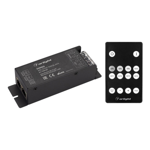 Arlight Диммер ARL-SYNC-DIM Black (12-24V, 1x25A, ПДУ 14кн, RF, RJ45) (IP20 Металл, 3 года)