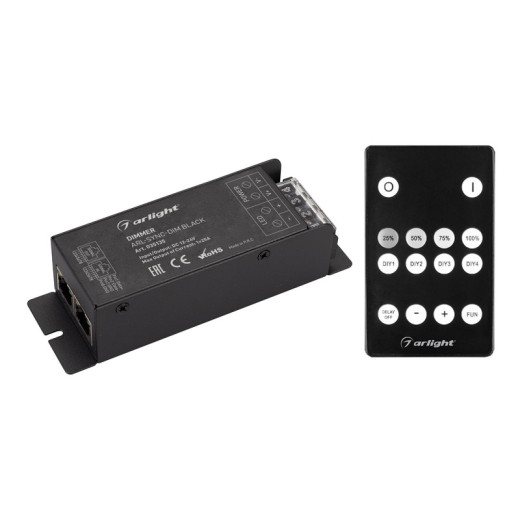 Arlight Диммер ARL-SYNC-DIM Black (12-24V, 1x25A, ПДУ 14кн, RF, RJ45) (IP20 Металл, 3 года)