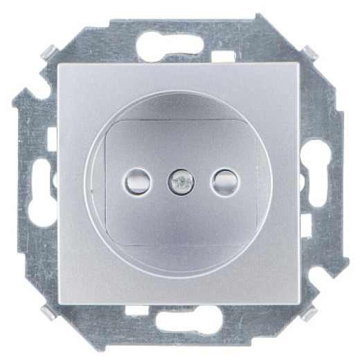 Simon 15 Алюминий Розетка б/з, со шторками, 16А, 250В, винт.зажим