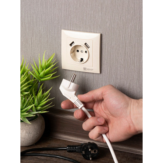 EKF PROxima Валенсия розетка 1-местная с/з 16А кремовая с защ. штор. с 2 USB 2,1А