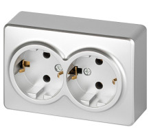 Розетка ЭРА Эксперт 11-2205-03 двойная с заземлением 2х2P+E Schuko IP20 16A-250В ОУ алюминий