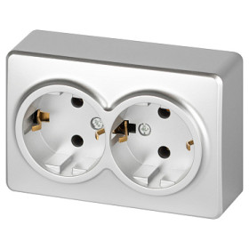 Розетка ЭРА Эксперт 11-2205-03 двойная с заземлением 2х2P+E Schuko IP20 16A-250В ОУ алюминий