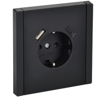 IEK FORTE&PIANO Черный Розетка с/з со шт винтовое крепление 16А USB A+C 18Вт FP147