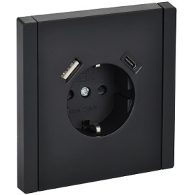 IEK FORTE&PIANO Черный Розетка с/з со шт винтовое крепление 16А USB A+C 18Вт FP147
