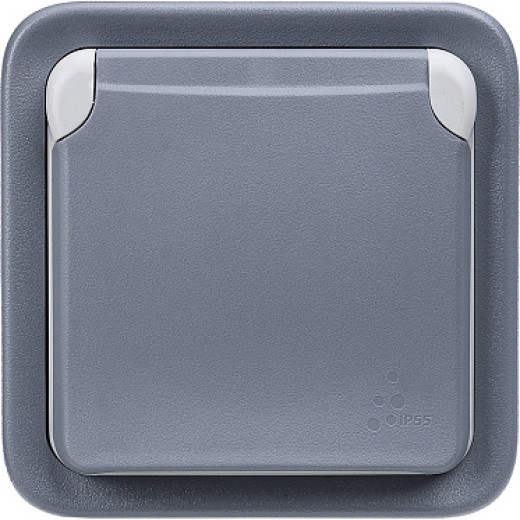 Legrand Plexo Серый Розетка с/з с крышкой, винтовой зажим, накладная, в сборе IP55