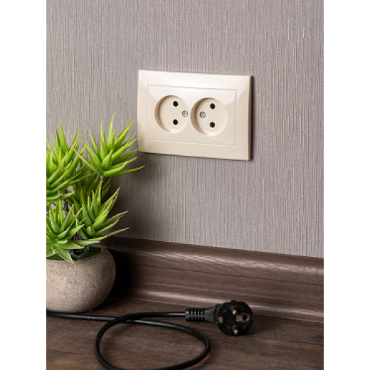 EKF PROxima Валенсия розетка 2-местная б/з 10А кремовая с защ. штор.