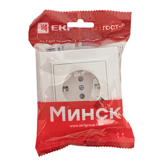 EKF Basic Минск Белый Розетка с/з, со шторками, 16А, с USB 1А, СП