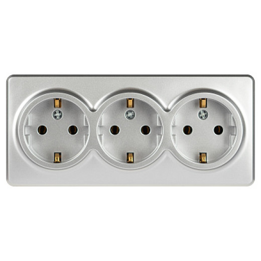 Розетка ЭРА Эксперт 11-2208-03 тройная с заземлением 3х2P+E Schuko IP20 16A-250В ОУ алюминий