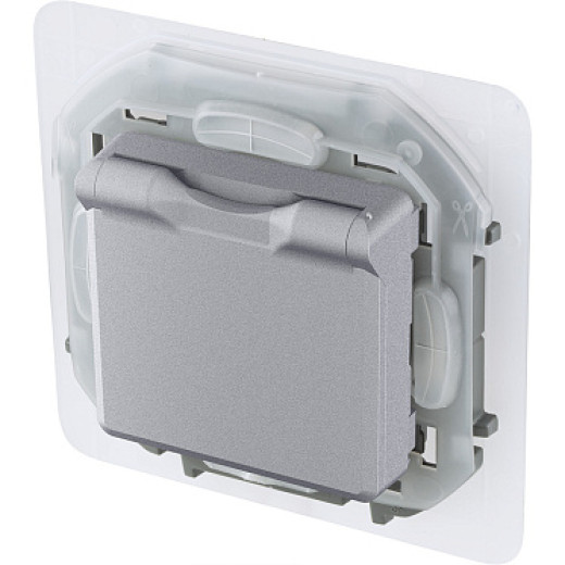 Legrand/Daccord INSPIRIA Алюминий Розетка 2К+З IP 44 с откидной крышкой и шторками - немецкий стандарт - 16 А - 250 В