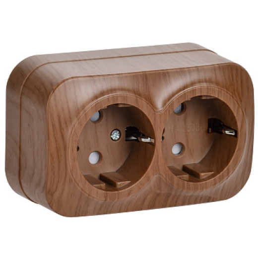 IEK GLORY РСш22-3-ХД Розет. 2-ая с з/к и з/ш о/у 16А GLORY дуб