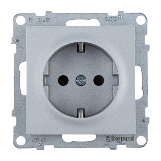 Legrand/Daccord SUNO Алюминий Розетка 2К+З 16А 250В с защитными шторками.Безвинтовые зажимы.