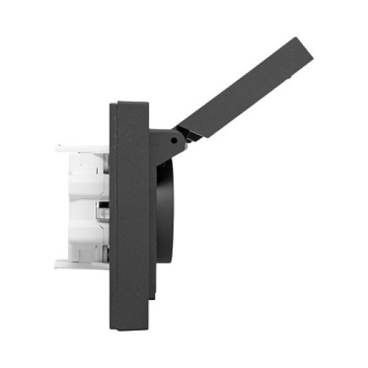 EKF Эпика Механизм розетки двойной, 16А, IP44, с заземлением, со шторками, с рамкой, с крышками, чёрный