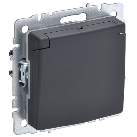 IEK BRITE BASE Графит Розетка 1-м с/з с защ. штор и крыш 16А IP44 РСбш10-3-44-БрГ