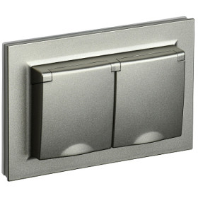 IEK BRITE Шампань Розетка 2-местная с/з с защ. штор. и кр. 16А в сборе IP44 РСбш12-3-44-БрШ