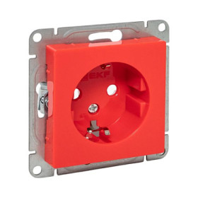 EKF Эпика Механизм розетки, 16А, с заземлением, со шторками, красный