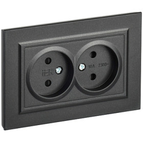 IEK BRITE Черный Розетка 2-я без з/к с з/ш 10А в сборе РСш12-2-БрЧ