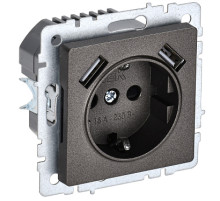 IEK BRITE BASE Темн.бронза Розетка с з/к/ш 16А с USB A+A 2,1А РЮш10-1-БрТБ