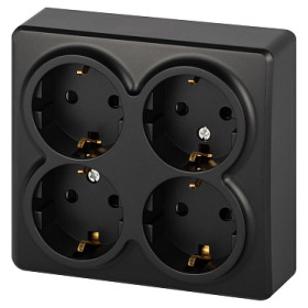 Розетка ЭРА Эксперт 11-2211-05 четырехместная с заземлением 4х2P+E Schuko со шторками IP20 16A-250В ОУ антрацит
