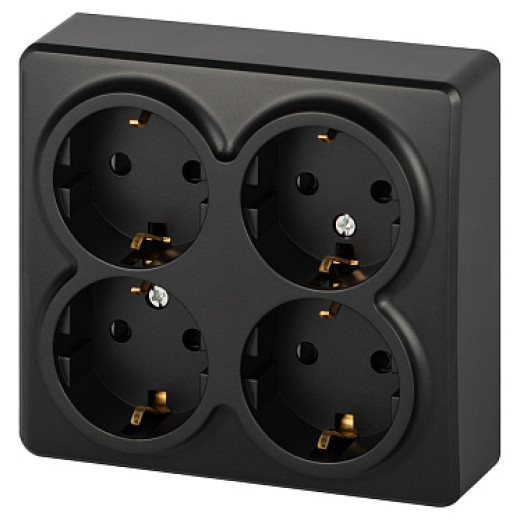 Розетка ЭРА Эксперт 11-2211-05 четырехместная с заземлением 4х2P+E Schuko со шторками IP20 16A-250В ОУ антрацит
