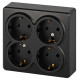 Розетка ЭРА Эксперт 11-2211-05 четырехместная с заземлением 4х2P+E Schuko со шторками IP20 16A-250В ОУ антрацит