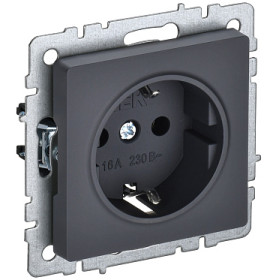 IEK BRITE BASE Графит Розетка 1-м с/з с защ. штор. 16А РС14-1-0-БрГ