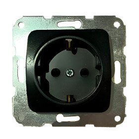 KRANZ DEA Розетка 1-ая с/з с/у 16А мех. Черный Металлик