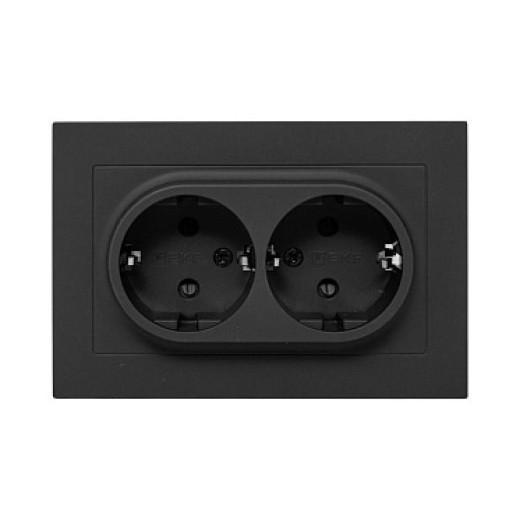 EKF Эпика Механизм розетки двойной, 16А, с заземлением, со шторками, с рамкой, чёрный