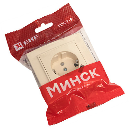 EKF Basic Минск Бежевый Розетка с/з, со шторками, 16А, с USB 1А, СП