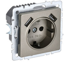 IEK BRITE BASE Шампань Розетка с з/к/ш 16А с USB A+A 3,1А РЮш10-2-БрШ