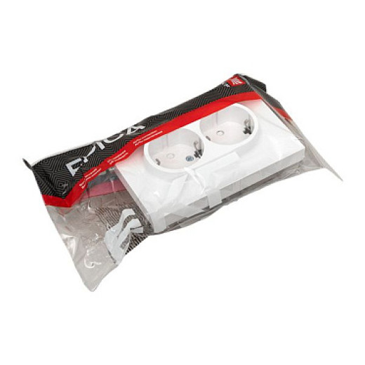 EKF Эпика Механизм розетки двойной, 16А, с заземлением, со шторками, с рамкой, белый