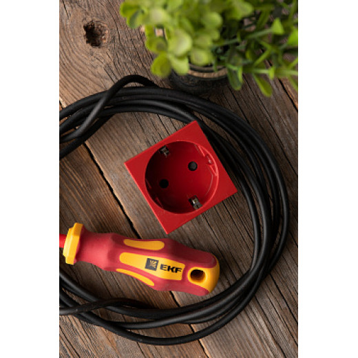 EKF PROxima Розетка 45х45 (2 модуля), с заземлением, красная, прямая