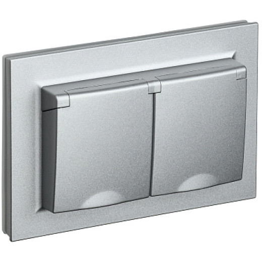 IEK BRITE Алюминий Розетка 2-м с/з с защ штор и крыш 16А в сборе IP44 РСбш12-3-44-БрА