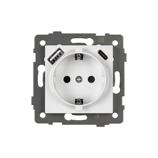 Arlight Механизм розетки с быстрой USB зарядкой SCT-MUAC-PL-WH-V (250V, 16A) (-)